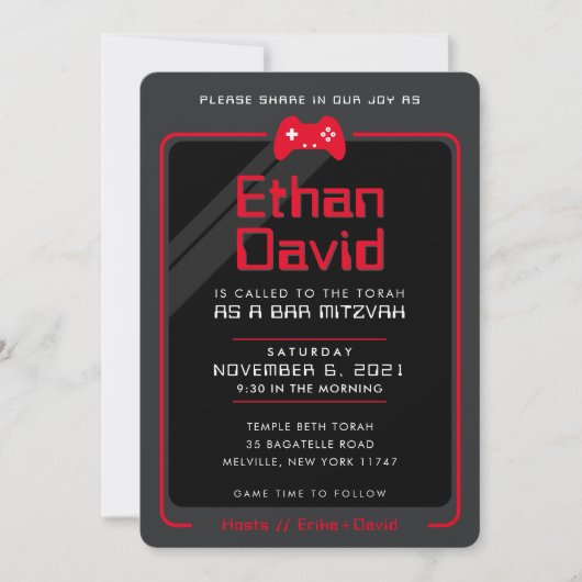バー（ユダヤ教の）バル・ミツバーモダンゲームコンクールトロール赤 招待状 (正面)