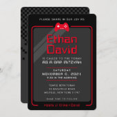 バー(ユダヤ教の)バル・ミツバーモダンゲームコントロクールール黒の赤 招待状 (正面/裏面)