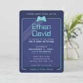 バー（ユダヤ教の）バル・ミツバーモダンゲームコントロールnavy aqua blue 招待状 (スタンド正面)