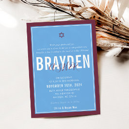 バー（ユダヤ教の）バル・ミツバーモダンサッカーブルーマルーンELLINA 招待状