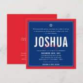 バー（ユダヤ教の）バル・ミツバーモダンサッカーブルーレッドQRCODE 招待状 (正面/裏面)