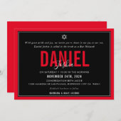 バー(ユダヤ教の)バル・ミツバーモダンスポーツボーイはっきりしたレッドブラック 招待状 (正面/裏面)