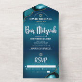 バー(ユダヤ教の)バル・ミツバーモダンターコイズグラデーションゲート文字 オールインワン招待状 (内側)