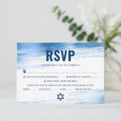 バー（ユダヤ教の）バル・ミツバーモダンネイビはっきりしたータイポグラフィブルーフォイル 出欠カード (スタンド正面)