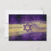 バー（ユダヤ教の）バル・ミツバーモダンパープルウォーターカラーゴールドフォイル 出欠カード (裏面)