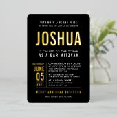 バー(ユダヤ教の)バル・ミツバーモダンブはっきりしたロック型ブラックブルー金ゴールド 箔招待状 (立ち正面)