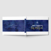 バー（ユダヤ教の）バル・ミツバーモダンブルーウォーター金ゴールド書ズ ゲストブック (全面)