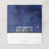 バー（ユダヤ教の）バル・ミツバーモダンブルーウォーター金ゴールド書ズ プレイスカード (外部開封)