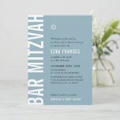 バー(ユダヤ教の)バル・ミツバーモダンミニマル男のはっきりした子ほこりっぽい青 招待状 (スタンド正面)