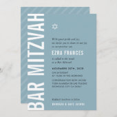 バー(ユダヤ教の)バル・ミツバーモダンミニマル男のはっきりした子ほこりっぽい青 招待状 (正面/裏面)