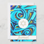 バー(ユダヤ教の)バル・ミツバーモダンユダヤ系ブルーパターン招待状 招待状 (裏面)