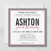 バー（ユダヤ教の）バル・ミツバーモダンレッド男らしブラックスポーツInvt 招待状 (正面)