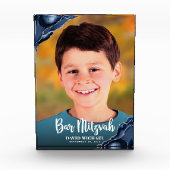 バー（ユダヤ教の）バル・ミツバーモダン台本ネイビーブルーアゲイト記念 フォトブロック (正面)