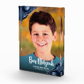 バー（ユダヤ教の）バル・ミツバーモダン台本ネイビーブルーアゲイト記念 フォトブロック (右)