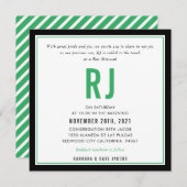 バー(ユダヤ教の)バル・ミツバーモダン名ブラックケリーグリーン 招待状 (正面/裏面)