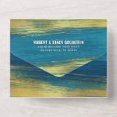 バー(ユダヤ教の)バル・ミツバーモダン型ターコイズ金箔パーティー オールインワン招待状 (裏面)