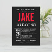 バー(ユダヤ教の)バル・ミツバーモダン幾何はっきりした型ブラックレッド 招待状 (スタンド正面)