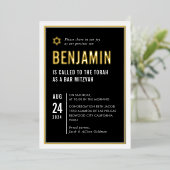 バー（ユダヤ教の）バル・ミツバーモダン幾何ミニマル白黒 箔招待状 (立ち正面)