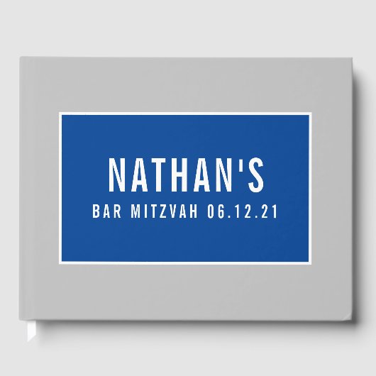 バー(ユダヤ教の)バル・ミツバーモダン幾何学模様グレーブルー ゲストブック (正面)