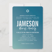 バー（ユダヤ教の）バル・ミツバーモダン星ダークブルーミント勾配 招待状 (正面)