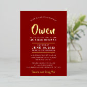 バー（ユダヤ教の）バル・ミツバーモダン書道スタイリッシュブルゴーニュ 箔招待状 (立ち正面)