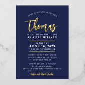 バー(ユダヤ教の)バル・ミツバーモダン書道金ゴールドF 箔招待状 (正面)