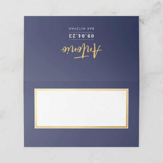 バー（ユダヤ教の）バル・ミツバーモダン海軍フェイク金ゴールド空白の プレイスカード (外部開封)