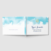 バー（ユダヤ教の）バル・ミツバーモダン金ゴールドスターアクアブルー ゲストブック (全面)