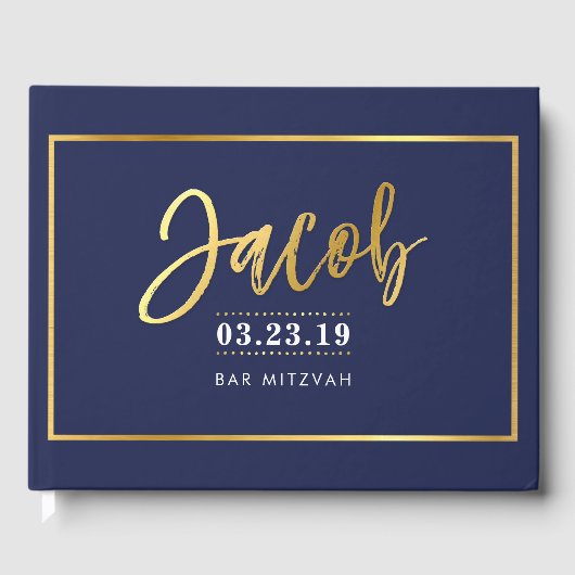 バー（ユダヤ教の）バル・ミツバーモダン金ゴールドJACOBの海軍 ゲストブック (正面)