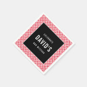 バー（ユダヤ教の）バル・ミツバーモダン金属格子赤黒 スタンダードカクテルナプキン (角)