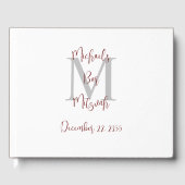 バー（ユダヤ教の）バル・ミツバーモノグラムホワイトブルガンディーグレーサインイン ゲストブック (正面)