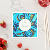 バー(ユダヤ教の)バル・ミツバーユダヤモダンブルーパターン スタンダードカクテルナプキン (インサイチュ)