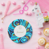 バー(ユダヤ教の)バル・ミツバーユダヤモダンブルーパターン ペーパープレート (パーティー)