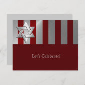 バー（ユダヤ教の）バル・ミツバーレッド&シルバーストライプデイビッドの星 出欠カード (正面/裏面)