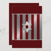 バー（ユダヤ教の）バル・ミツバーレッド&シルバーストライプデイビッドの星 招待状 (正面/裏面)