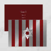 バー（ユダヤ教の）バル・ミツバーレッド&シルバーストライプwith Star 招待状 (正面/裏面)