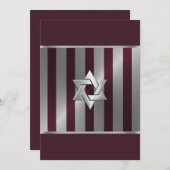 バー（ユダヤ教の）バル・ミツバーワインアンドシルバーストライプ 招待状 (正面/裏面)