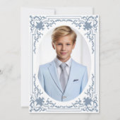 バー（ユダヤ教の）バル・ミツバー写真ダスティブルーヴィンテージスター・オブ・デイビッド 招待状 (裏面)