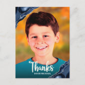 バー(ユダヤ教の)バル・ミツバー写真ネイビーBlue Agateスクリプトありがとう ポストカード (正面)