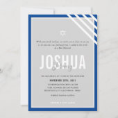 バー（ユダヤ教の）バル・ミツバー名モダングレイ王室のブルーストライプ 招待状 (正面)