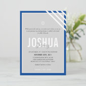 バー（ユダヤ教の）バル・ミツバー名モダングレイ王室のブルーストライプ 招待状 (スタンド正面)