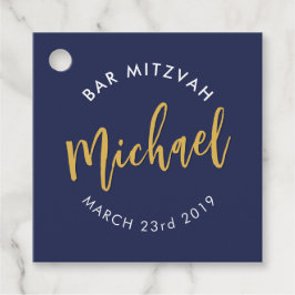 バー(ユダヤ教の)バル・ミツバー好意ネイビモダンー金ゴールド書道クラ フェイバータグ