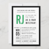 バー(ユダヤ教の)バル・ミツバー幾何モダンケリーグリーンブラック 招待状 (正面)