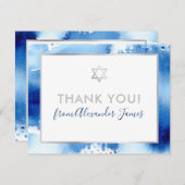 バー（ユダヤ教の）バル・ミツバー感謝していユーシルバースターブルーの水色 サンキューカード (正面/裏面)