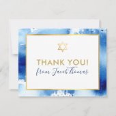 バー(ユダヤ教の)バル・ミツバー感謝していユー金ゴールドスターブルーウォーター色 サンキューカード (正面)