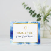 バー（ユダヤ教の）バル・ミツバー感謝していユー金ゴールドスターブルーウォーター色 サンキューカード (スタンド正面)