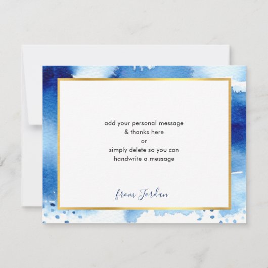 バー(ユダヤ教の)バル・ミツバー感謝していユー金ゴールドスターブルーウォーター色 サンキューカード (裏面)