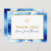 バー（ユダヤ教の）バル・ミツバー感謝していユー金ゴールドスターブルーウォーター色 サンキューカード (正面/裏面)
