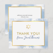 バー（ユダヤ教の）バル・ミツバー感謝していユー金ゴールドスターブルーウォーター色 サンキューカード (正面/裏面)