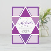 バー(ユダヤ教の)バル・ミツバー招待パープルスターオブデイビッド 招待状 (スタンド正面)